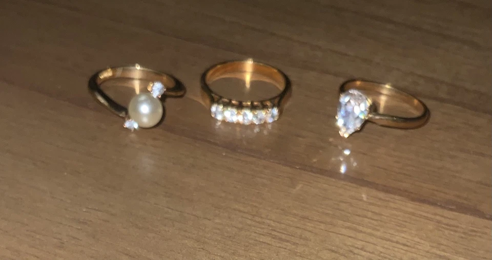 Винтажные кольца набор из трех бижутерия кольца позолоченные элегантные ювелирные изделия - Изображение 2 из 3