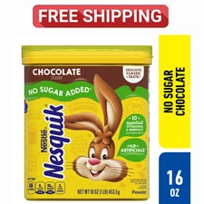 Nestle Nesquik No Sugar Added Chocolate Instant Stir In Powder Mix, 16 oz Canist