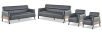 Sofa-Set 3-Sitzer 2X Sessel Schwarz Ledersofas Modern Leder Holz Weich