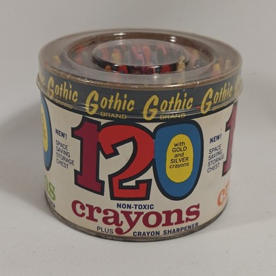 Vintage Gothic Brand 120 Non-Toxic Crayons Space Saver Open Box Colorful Art  