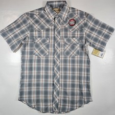 Wrangler Western Pearl Snap Short Sleeve Plaid Shirt Men's Size Medium Blue NEW