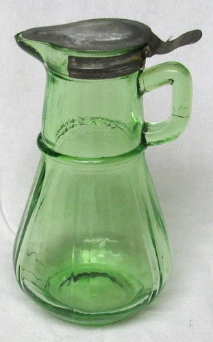 Vintage Hazel Atlas Vaseline Depression Green Uranium Glass Syrup Pitcher👍