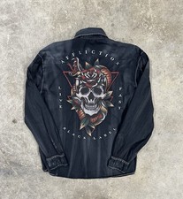 Vintage Y2K 00s Affliction Black Label Cybergoth Grunge Skull Snake Button Up