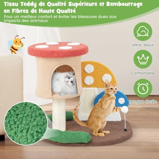 Arbre À Chat Ludique En Forme Champignon Avec Poteau Sisal Et Design Multicolore - Photo 4/4