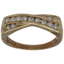 9ct Gold Ring 2.78g Half Eternity Cubic Zirconia Size O - Fully Hallmarked