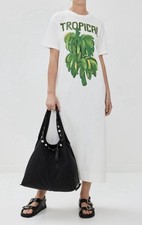 Farm Rio Tropical Graphic Maxi Tee Dress-White with Green Print Size Large