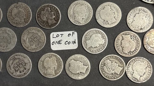 One (1) Barber Dime, About Good Or Better, 1892-1916, 90% Silver. 0.900