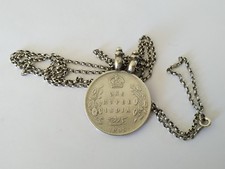 ANCIEN BIJOU MONÉTAIRE ARGENT MASSIF COLLIER PENDENTIF ONE RUPEE INDIA 1905