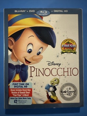 Disney s Pinocchio (Blu-ray, DVD 2 Disc Set) With Slip Cover Preowned Very Good
