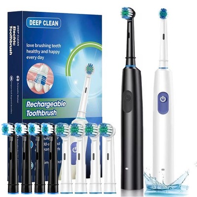 Electric Toothbrush Rechargeable Pro Rotating Brush with 4 Heads Timer 5 Modes