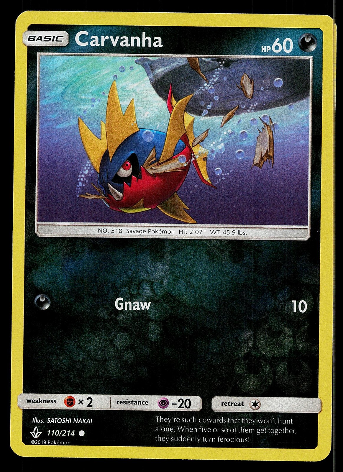 Pokemon Card Unbroken Bonds Carvanha 110/214 Common Reverse Holo