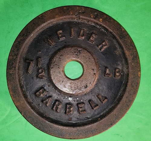 Vintage Weider 7 1/2 lb Cast Iron Barbell Weight Plate Standard One Inch Hole