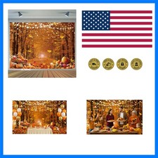 7x5ft Fall Photography Backdrop Autumn Maple Forest Leaves Pumpkin Party Back...