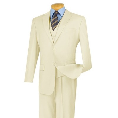 Vinci Men's Regular Fit 3-Piece Solid Color Suit Ivory