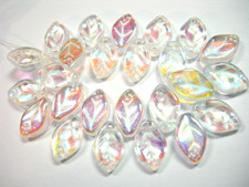 25 beads - Crystal AB Czech Glass Side Drilled Leaf Beads 5x12mm