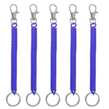 5pcs Retractable Coil Spring Keychain with Lobster Clasp Ring 17cm Sapphire Blue