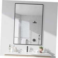 22x30 Metal Framed Bathroom Mirror, Wall Mirror 22"L x 30"W Black Rect Corner