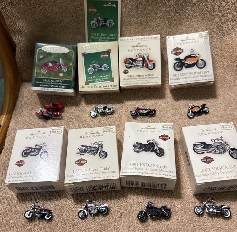 Hallmark (8) HARLEY DAVIDSON Motorcycle Miniature Ornaments 1972-2002