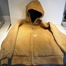 Carhartt Jacket Youth Size XL 18-20 Brown Canvas Full Zip Hooded Quilted Lined