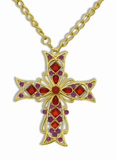 Gothic Cross Necklace - Gold/Purple/Red - Priest - Nun - Costume Accessory Prop