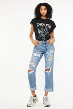 T-Shirts Trendsi Kancan Mid Rise Distressed Jeans Women's Casual Boyfriend Fit D