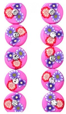 Pink Flower Rhinestone Clay Lentil Beads, 10mm by Bead Landing