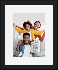 - 8x10 Mat to 5x7 Black Picture Frame - Painted Solid One-Piece Wood Composite,
