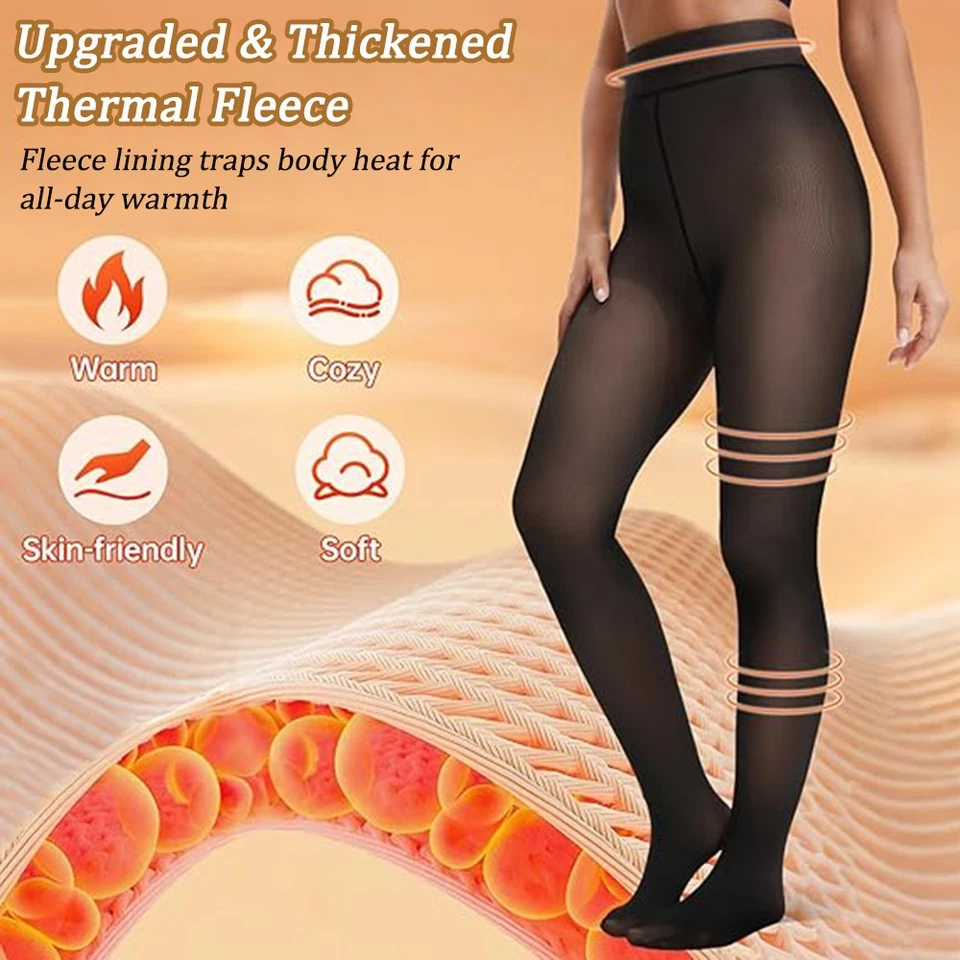 Meia-calça térmica feminina forrada de lã cintura alta meia-calça inverno quente - Imagem 3 de 4