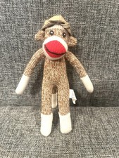 Miniature 7 Sock Monkey Wearing A Safari Hat Plush Stuffed - EUC-FREE SHIP