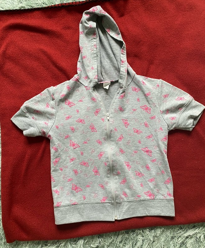Dream Girls Hooded Zip Sweatshirt Size L 14 /16 Butterflies Short Sleeve Cotton
