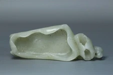 Chinese Antique Old Hetian Jade Hand-Carved Lotus Brush Washer Figurines