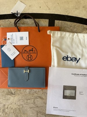 Authentic Good condition HERMES Bearn Blue Epsom Leather Long Bifold 7x4'' Wallet