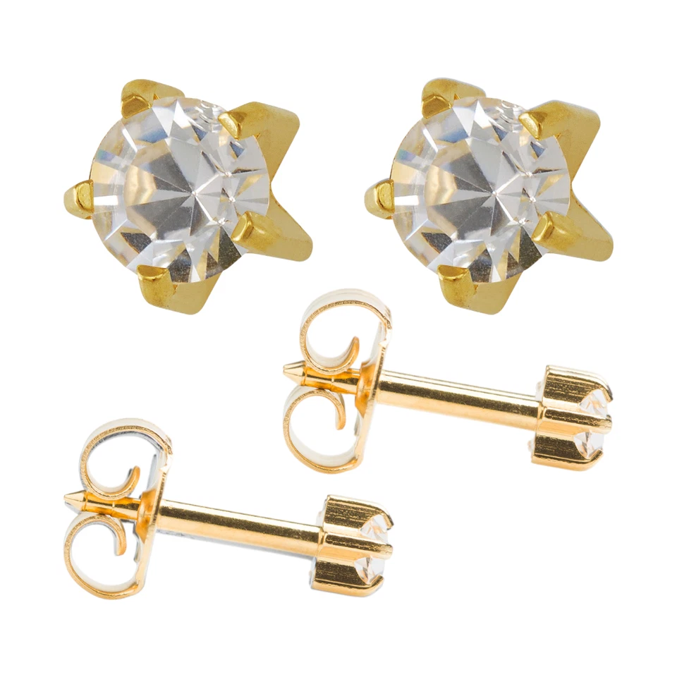 Studex Ear Piercing April Birthstone Large Gold Plated Stud Earrings 5mm Claw