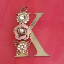 Gold Pink Letter K Key Chain with Flower Butterfly Accents Personalized Women