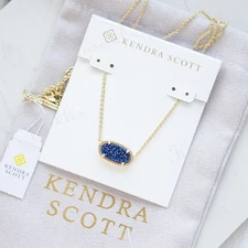 Kendra Scott Elisa Gold Pendant Necklace in Blue Drusy