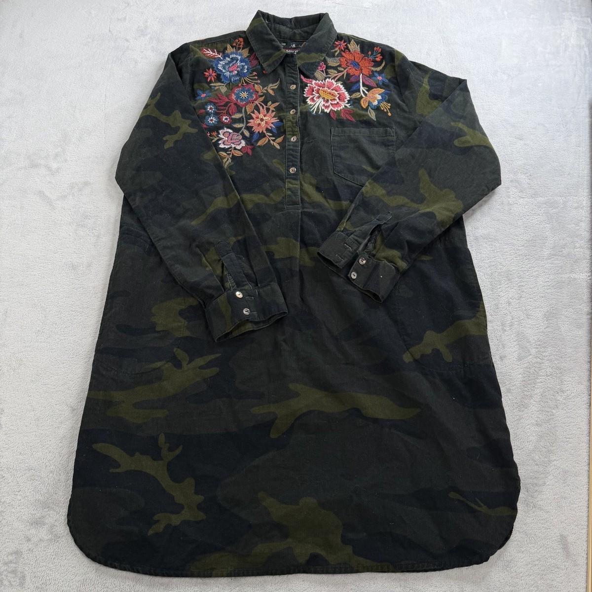 Johnny Was Tyrell Tunic Dress Women’s M Camo Floral Embroidery Corduroy
