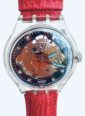 Vintage Swatch Watch RED AHEAD SAK101 1992 Automatic 23 Jewels Transparent 37mm