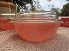 Vintage Agee Pyrex Pink Flannel Flowers Round Casserole Dish O-CR-200 With Lid