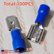 100x Insulated Crimp 16-14AWG Wire Connector Spade Terminal 6.3mm Male Female US