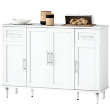 HOMCOM Credenza Cucina Elegante con 2 Cassetti e 3 Armadietti in Legno Bianco
