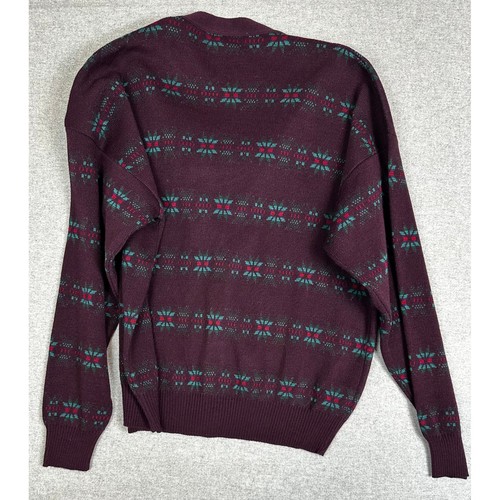 VTG Maglificio Florence Cardigan Sweater L Burgundy Wool Fair Isle Italy, $42.46 - Photo 2