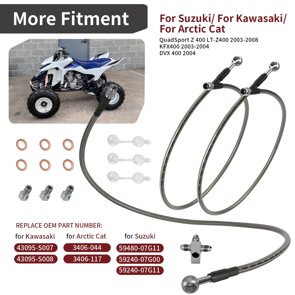 Kit de líneas de freno trenzadas de acero inoxidable "+3" para Suzuki QuadSport Z400 LTZ400 2003-08 Foto 4 de 4