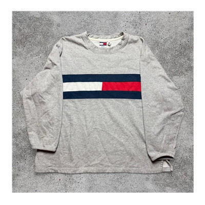 Tommy Jeans Men's Gray Colorblock Crewneck Pullover Logo Fleece XXL