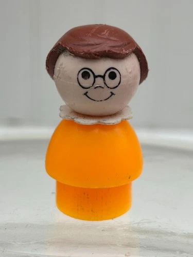 Vintage Fisher Price Little People Orange Girl with Glasses Brown Hair