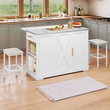 47" Rolling Kitchen Islands w/ Seating Trash Can Cabinet Drop Leaf Dining Table