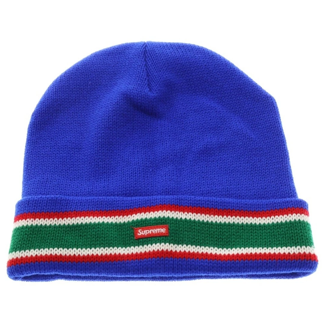 Casquette bonnet tricoté logo manchette rayé SUPREME 16AW bleu occasion 858b4ca896f50803d6e