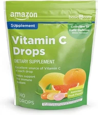 Amazon Basic Care Vitamin C Supplement Drops, Lemon, 140 Count (Pack of 1) 