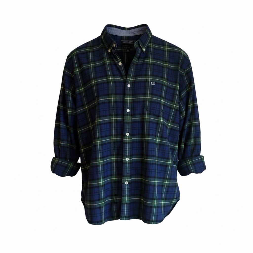 Crown & Ivy Blue Green Plaid Button Down Shirt Mens XL Classic Fit