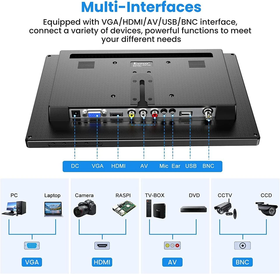 12" Inch TFT LCD Monitor with AV HDMI BNC VGA Input 1366x768 Portable Mini HD... - Image 4 of 4