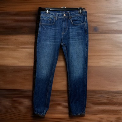 Boden Denim Blue Jeans Straight Fit Men's 34x34 Whiskering Back Patch Belt Loops